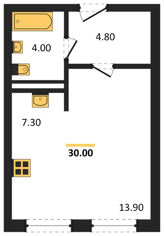 Планировка: Студия, 30 м²
