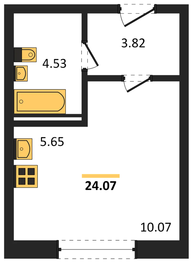 Планировка: Студия, 24,1 м²