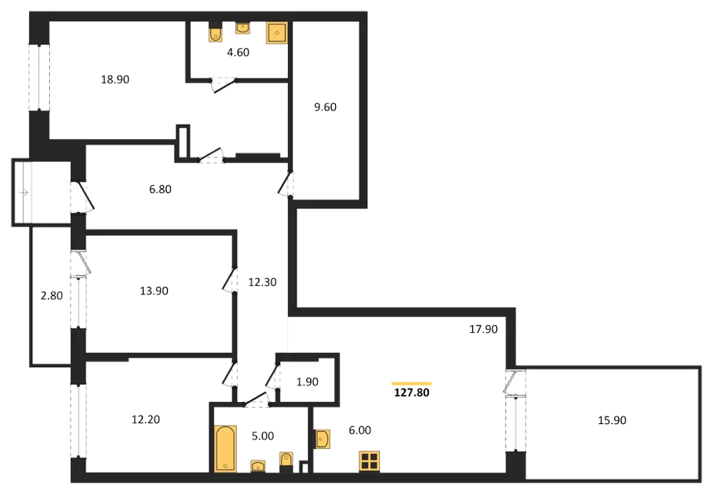 Планировка: 3-комн., 127,8 м²