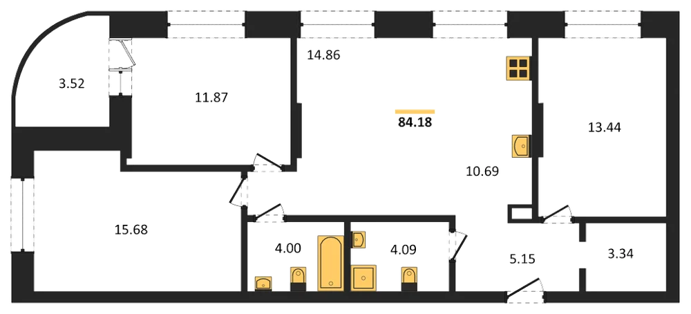 Планировка: 3-комн., 84,2 м²