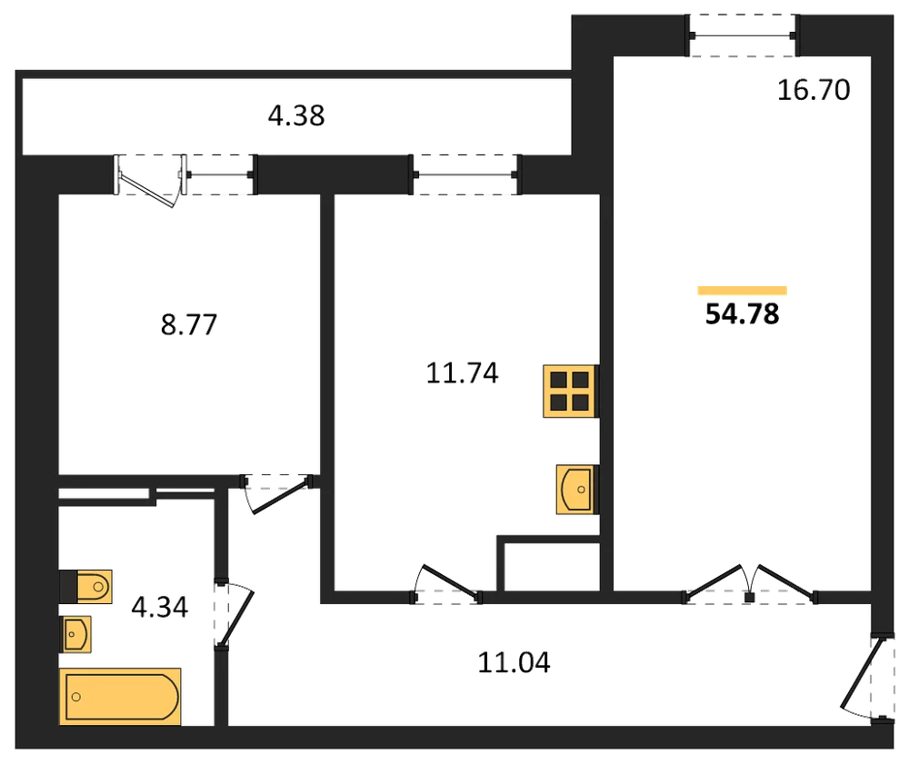 Планировка: 2-комн., 51,4 м²