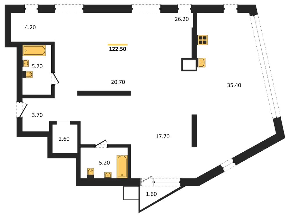 Планировка: Студия, 122,5 м²