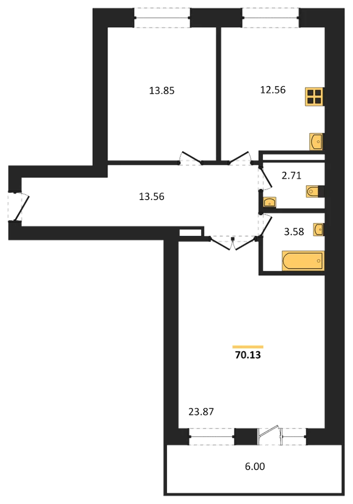 Планировка: 2-комн., 70,1 м²