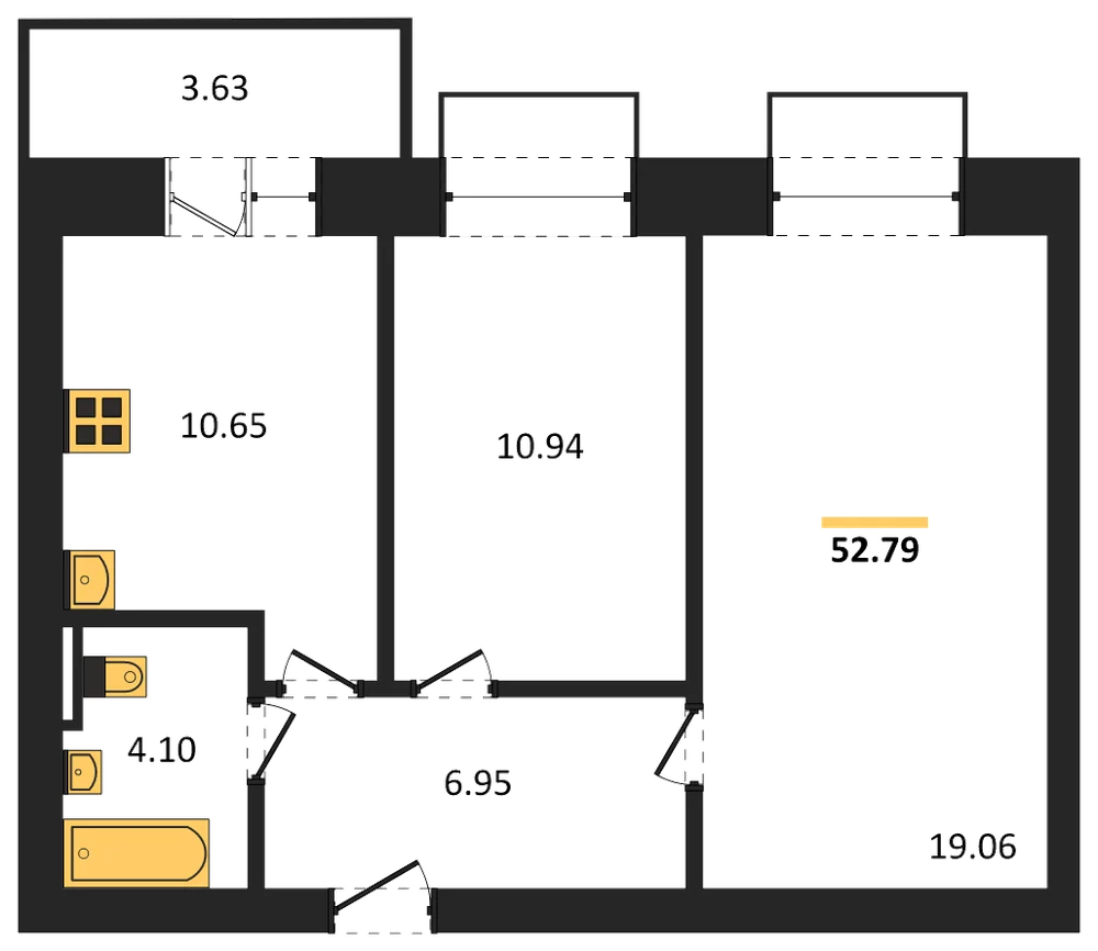 Планировка: 2-комн., 52,8 м²