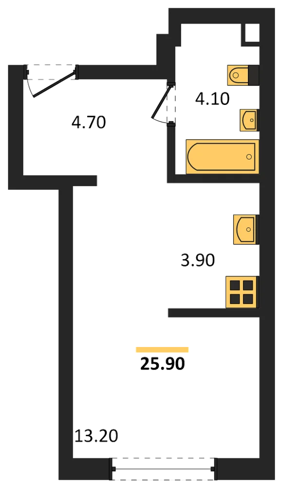 Планировка: Студия, 25,9 м²