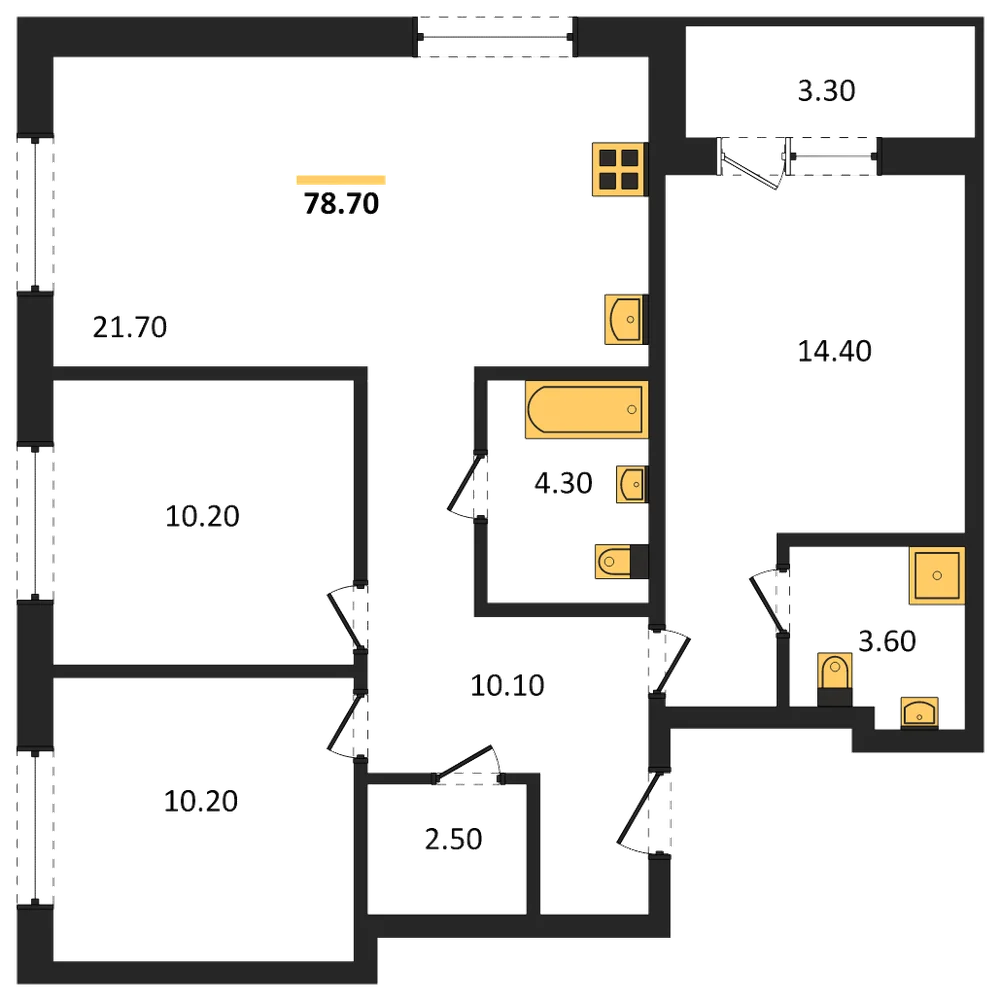 Планировка: 3-комн., 78,4 м²