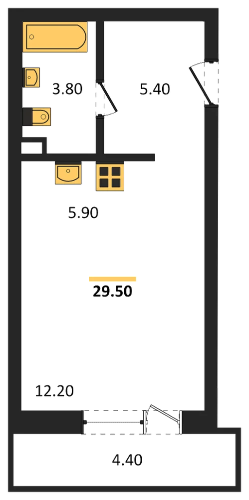 Планировка: Студия, 29,5 м²
