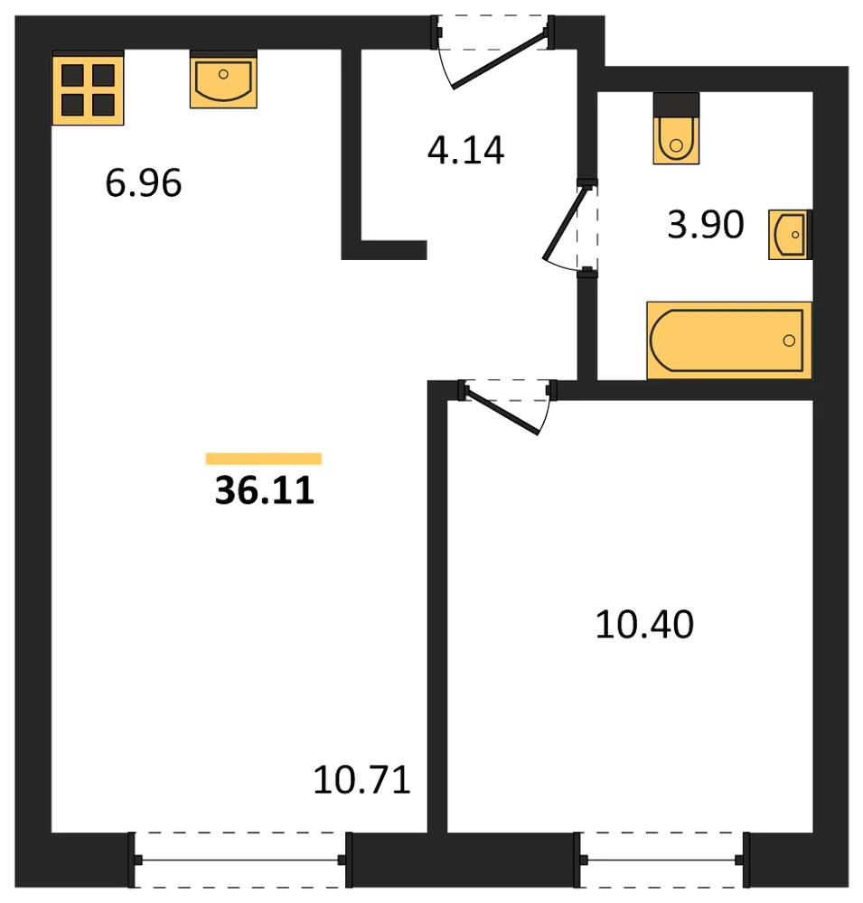 Планировка: 2-комн., 36,1 м²