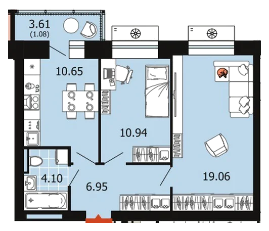 Планировка: 2-комн., 52,8 м²