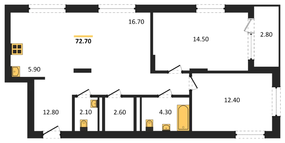 Планировка: 2-комн., 72,7 м²