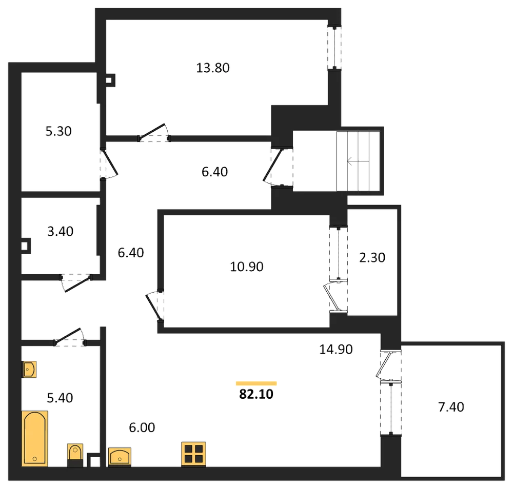 Планировка: 2-комн., 82,2 м²