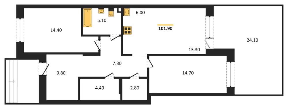 Планировка: 2-комн., 101,9 м²