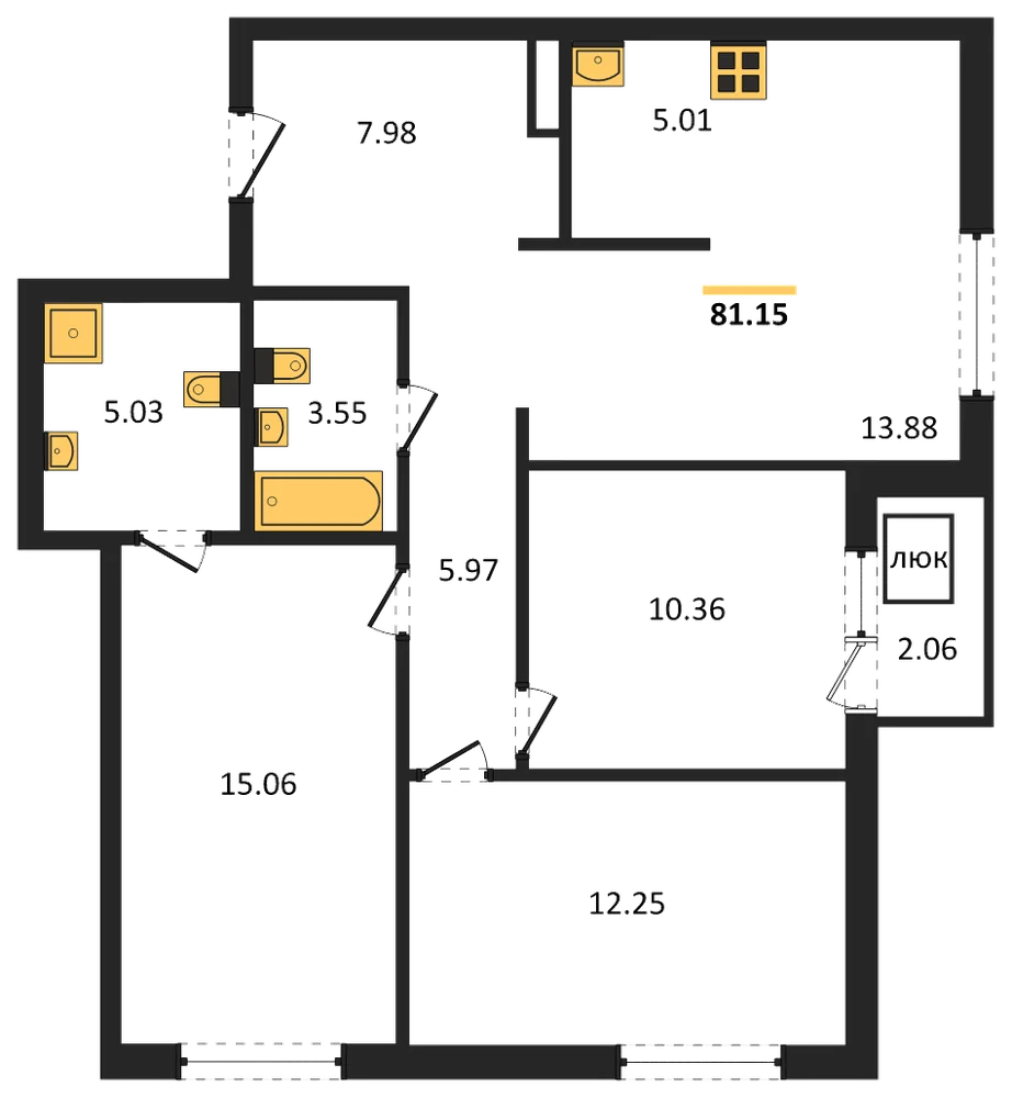 Планировка: 3-комн., 81,2 м²