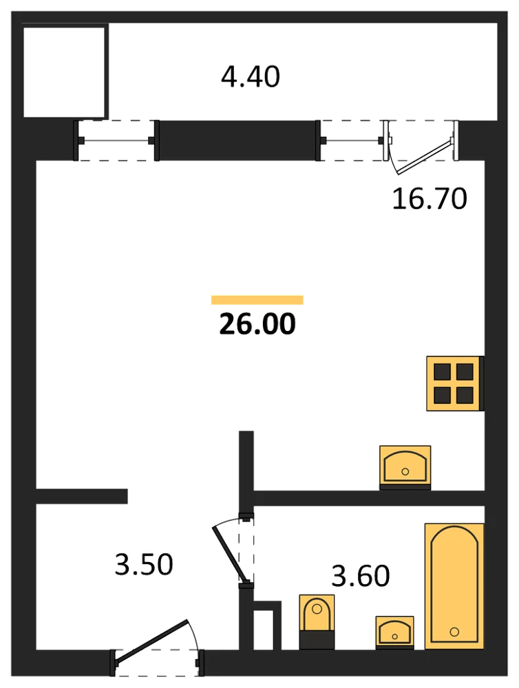 Планировка: Студия, 26 м²