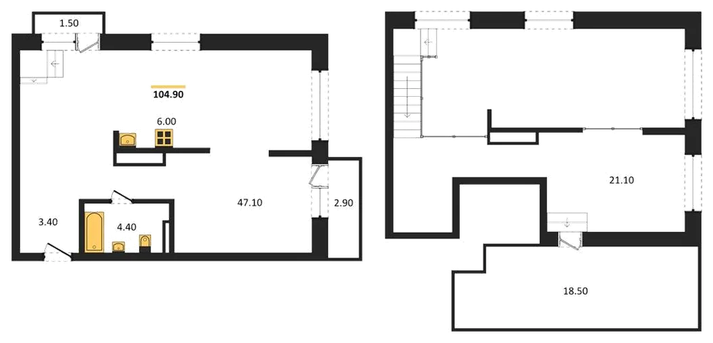 Планировка: 1-комн., 104,9 м²