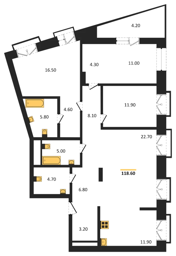 Планировка: 4-комн., 118,6 м²