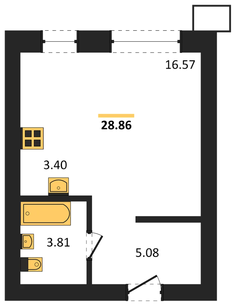 Планировка: Студия, 28,9 м²