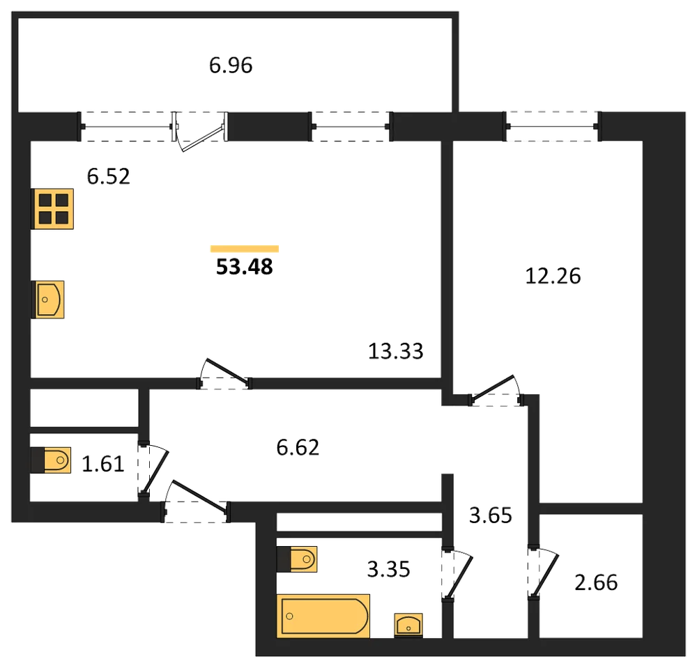 Планировка: 2-комн., 53,5 м²