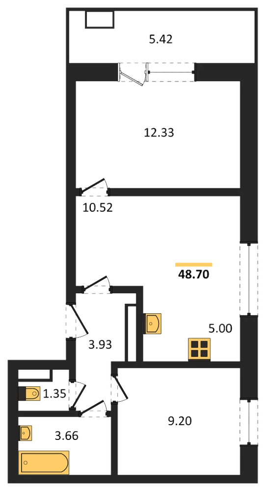 Планировка: 2-комн., 48,7 м²