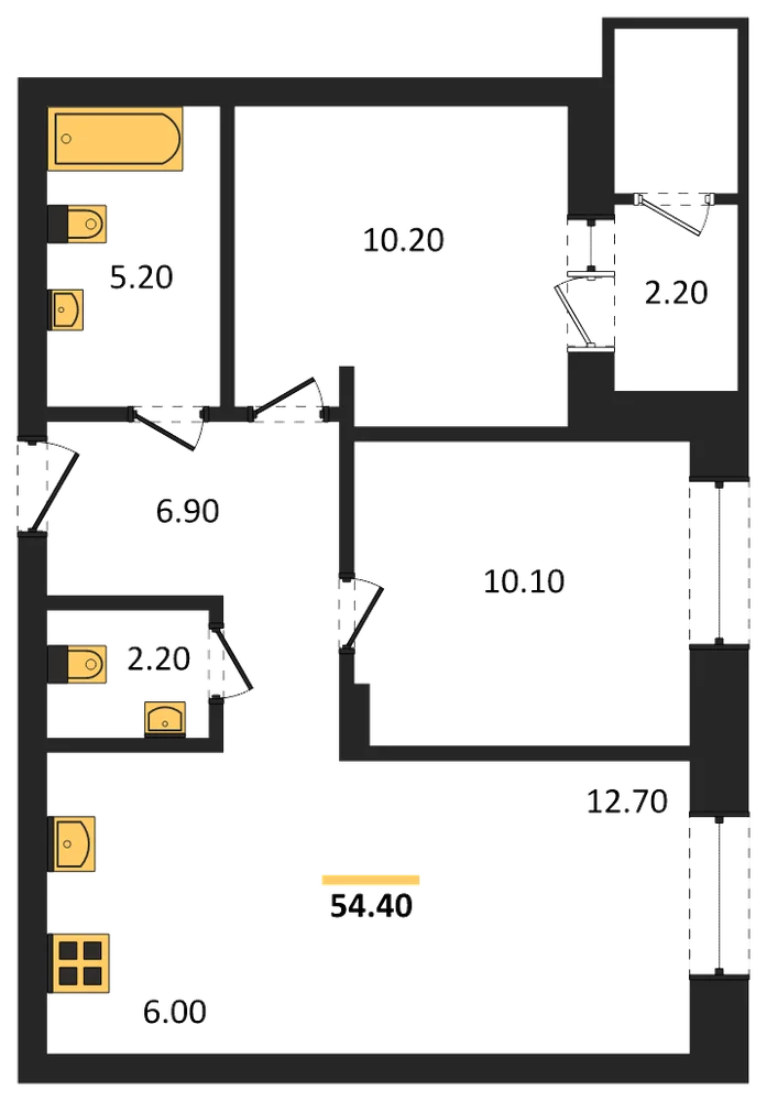 Планировка: 2-комн., 52,7 м²