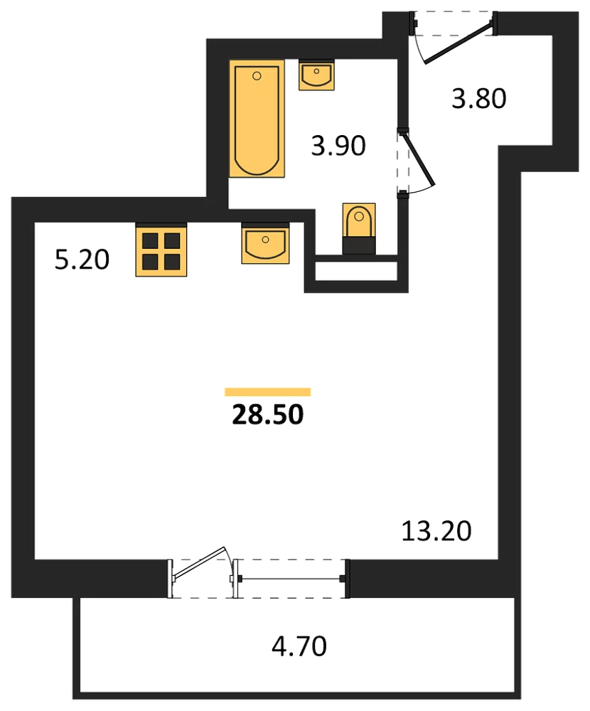 Планировка: Студия, 28,5 м²