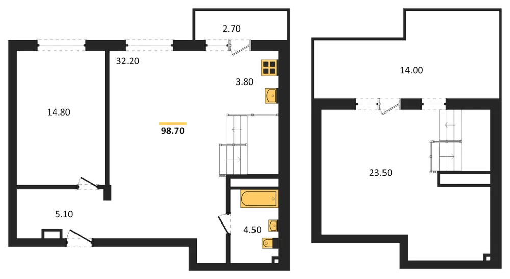 Планировка: 2-комн., 97,6 м²