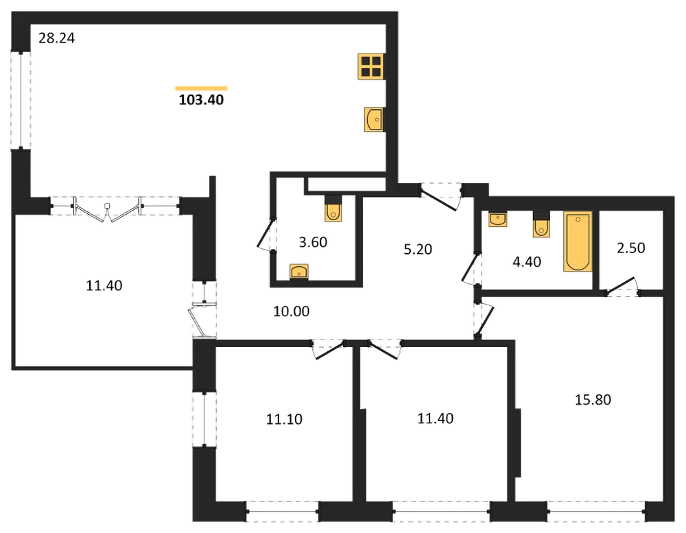 Планировка: 3-комн., 103,4 м²
