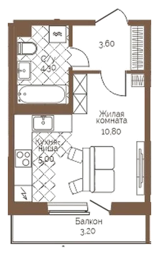 Планировка: Студия, 24,7 м²