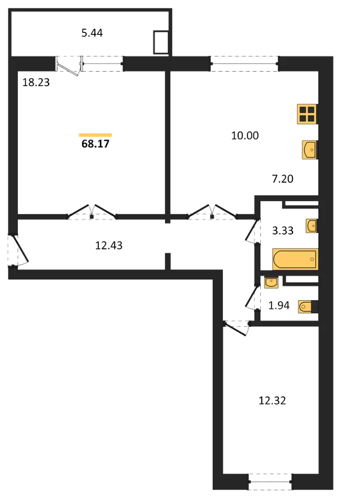 Планировка: 2-комн., 64,5 м²