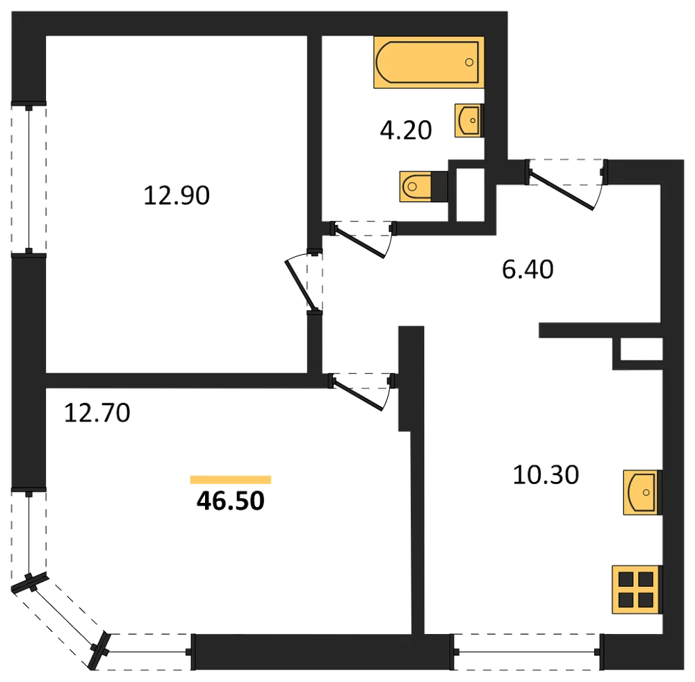Планировка: 2-комн., 46,5 м²