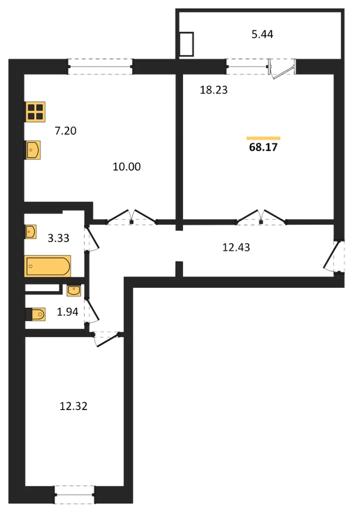 Планировка: 2-комн., 64,5 м²