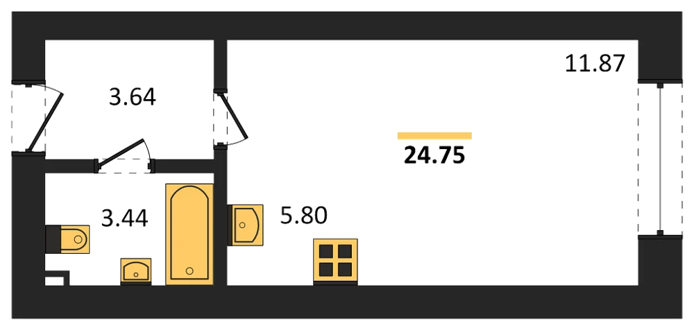Планировка: Студия, 24,8 м²