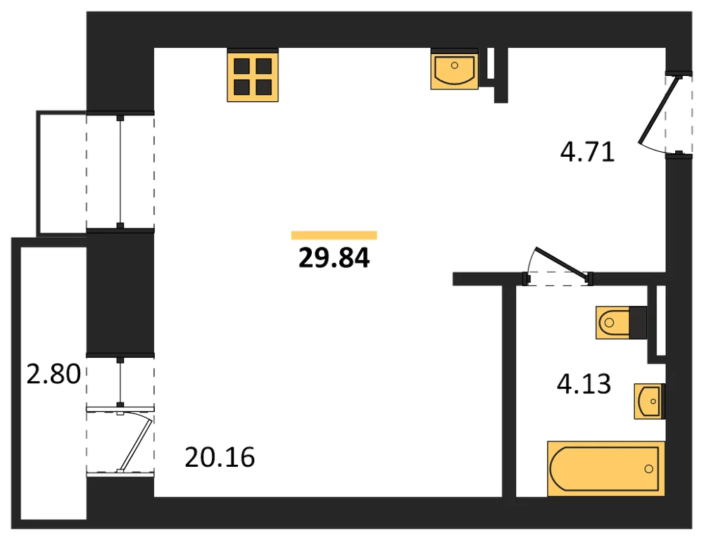 Планировка: Студия, 29,8 м²