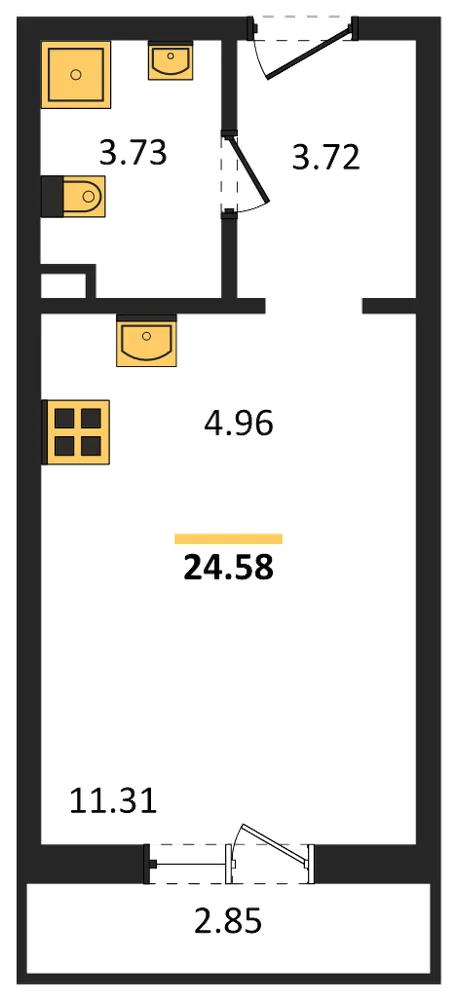 Планировка: Студия, 24,9 м²