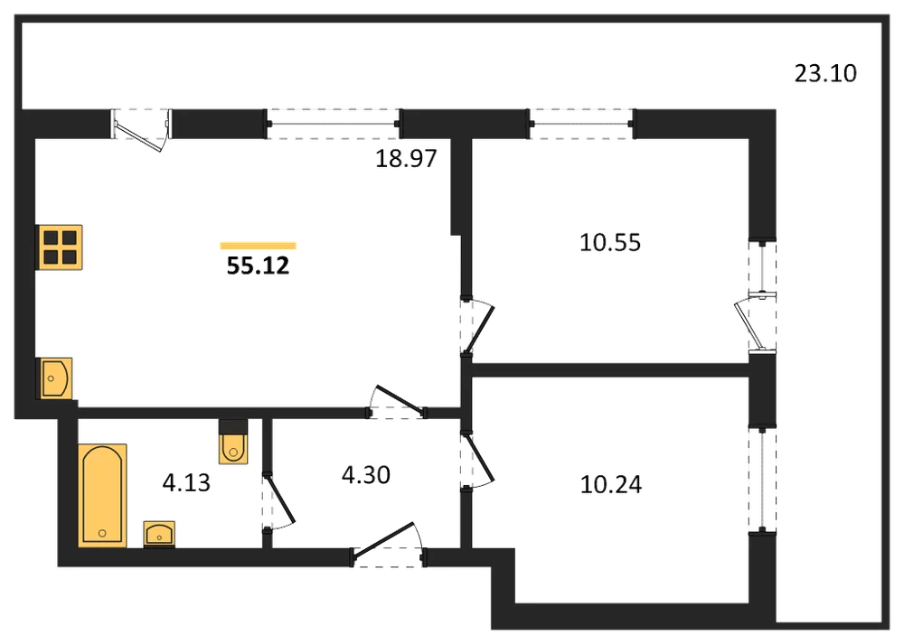 Планировка: 2-комн., 64,3 м²