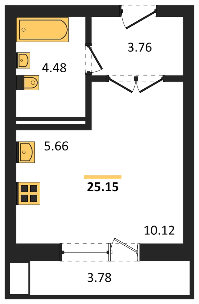 Планировка: Студия, 25,2 м²