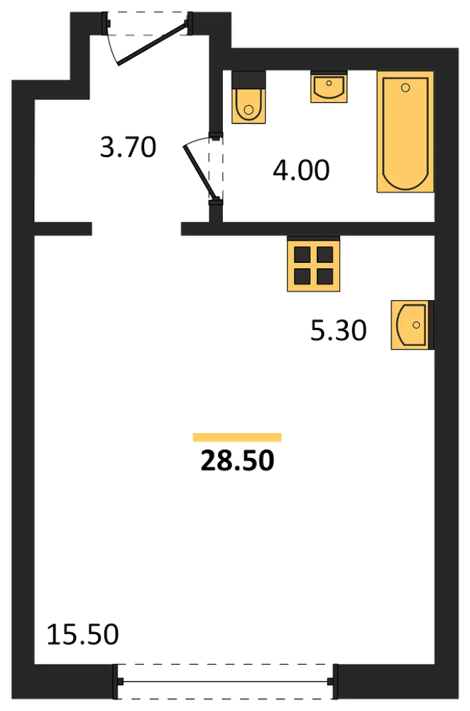 Планировка: Студия, 28,5 м²