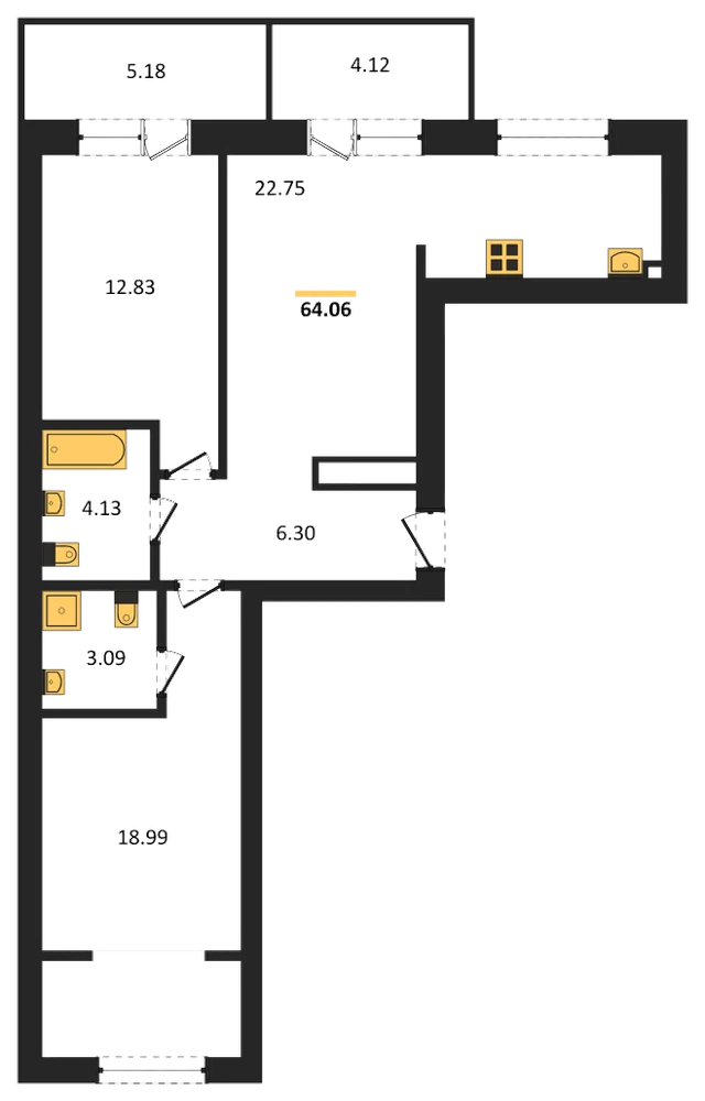 Планировка: 2-комн., 67 м²