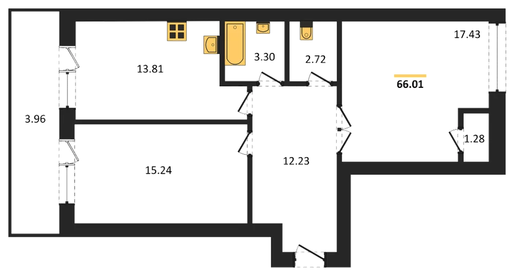 Планировка: 2-комн., 65,8 м²