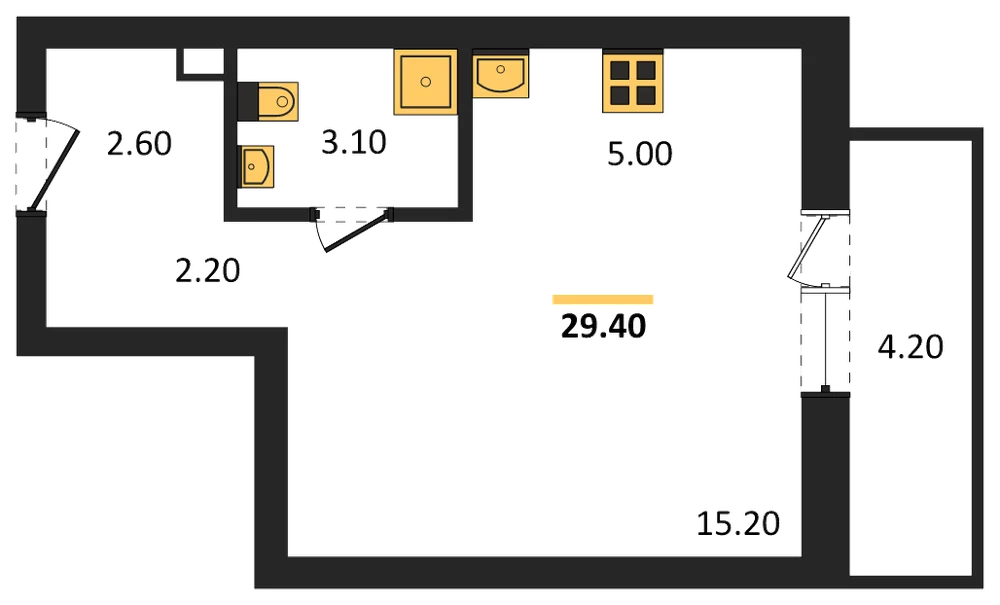 Планировка: Студия, 29,4 м²
