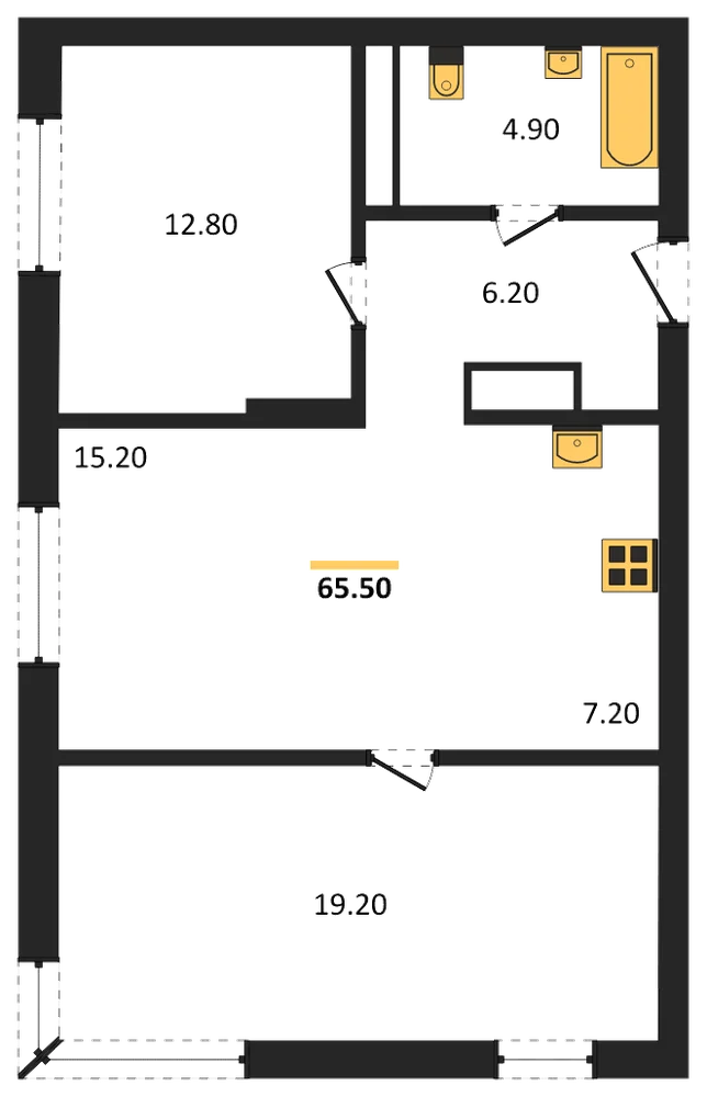 Планировка: 2-комн., 65,5 м²