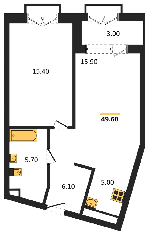 Планировка: 2-комн., 49,6 м²