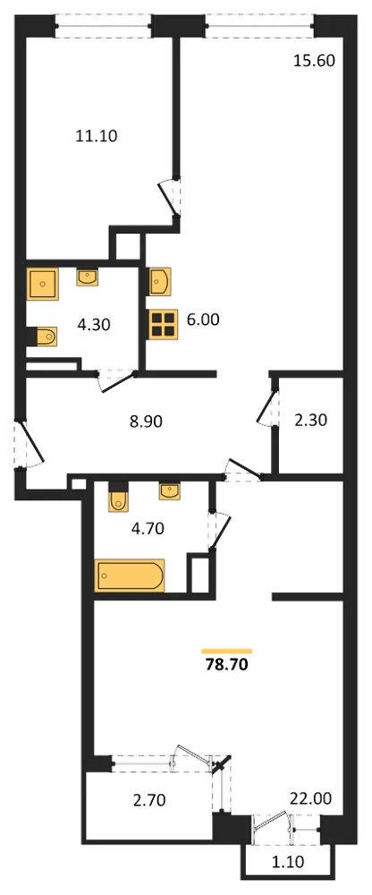 Планировка: 2-комн., 78,7 м²