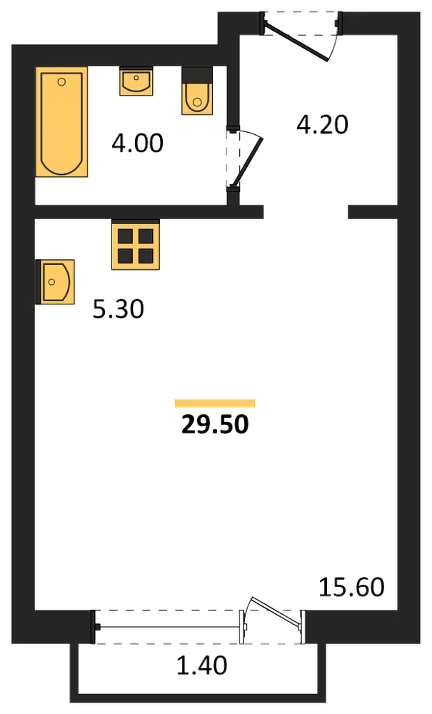 Планировка: Студия, 29,5 м²