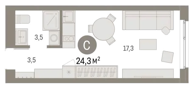 Планировка: Студия, 24,3 м²