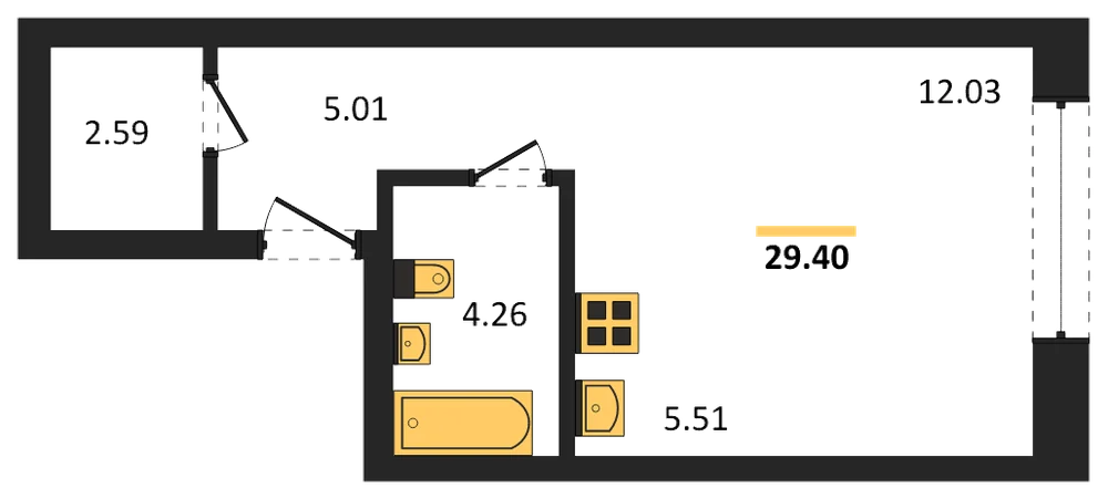 Планировка: Студия, 29,1 м²