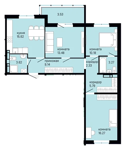 Планировка: 3-комн., 83,2 м²