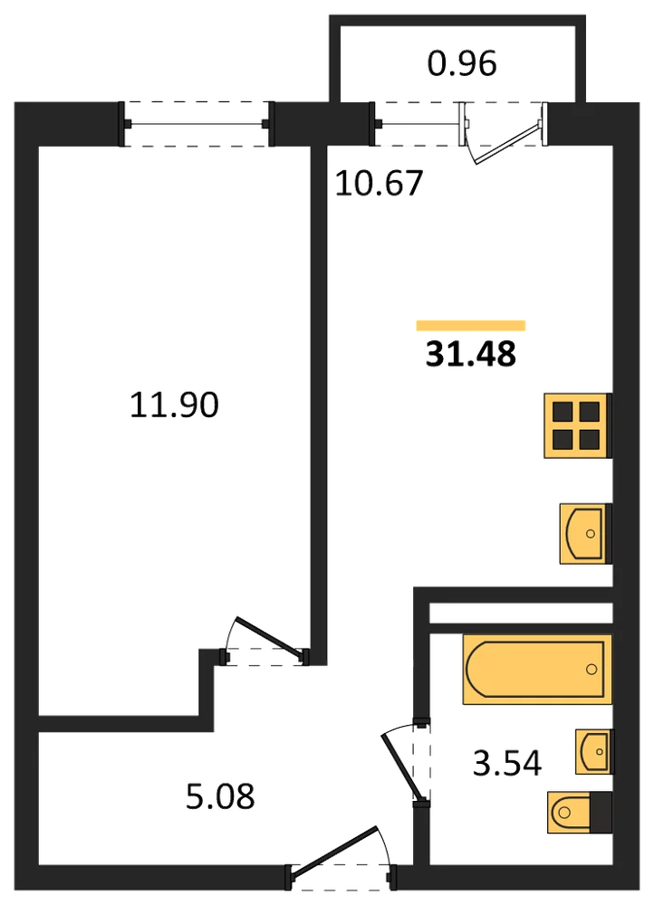 Планировка: 1-комн., 31,5 м²