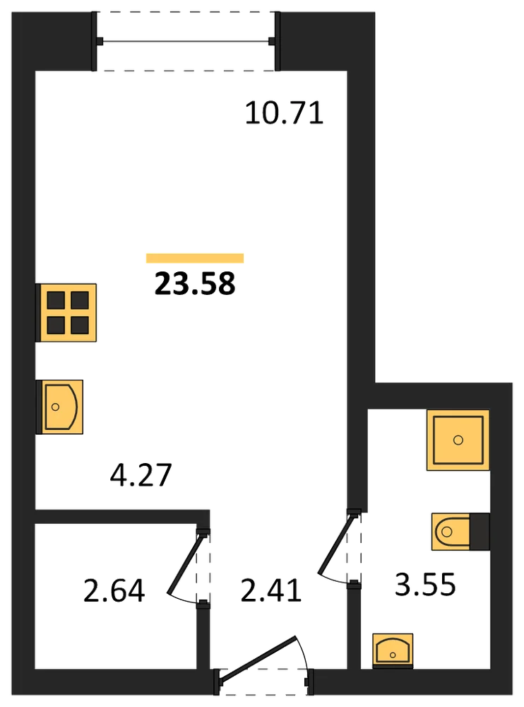 Планировка: Студия, 23,4 м²