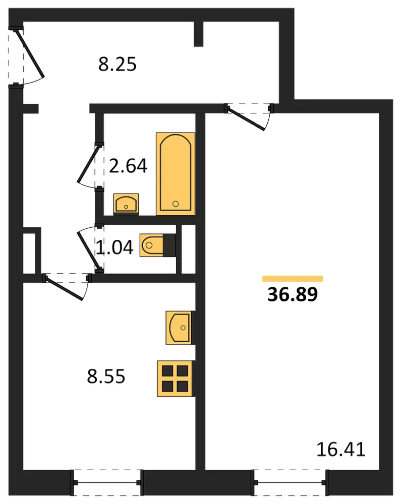 Планировка: 1-комн., 36,9 м²